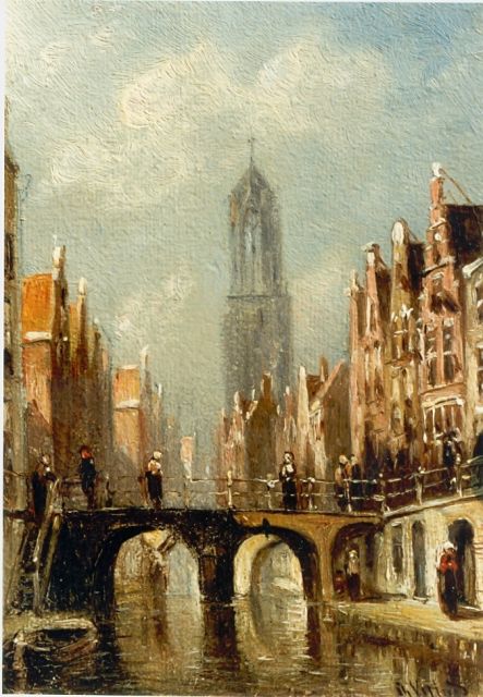 Vertin P.G.  | Stadsgezicht met de Dom van Utrecht, olieverf op paneel 11,8 x 8,3 cm, gesigneerd r.o.