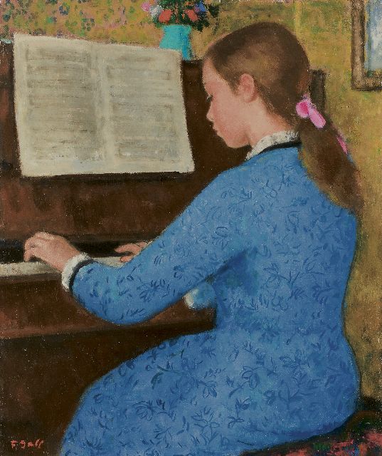 Gall F.  | Elizabeth-Anne Gall achter de piano, olieverf op doek 46,1 x 38,2 cm, gesigneerd l.o.