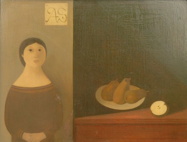 Wiggers K.H.  | Meisje in een interieur, olieverf op paneel 21,8 x 28,5 cm, gesigneerd r.o.